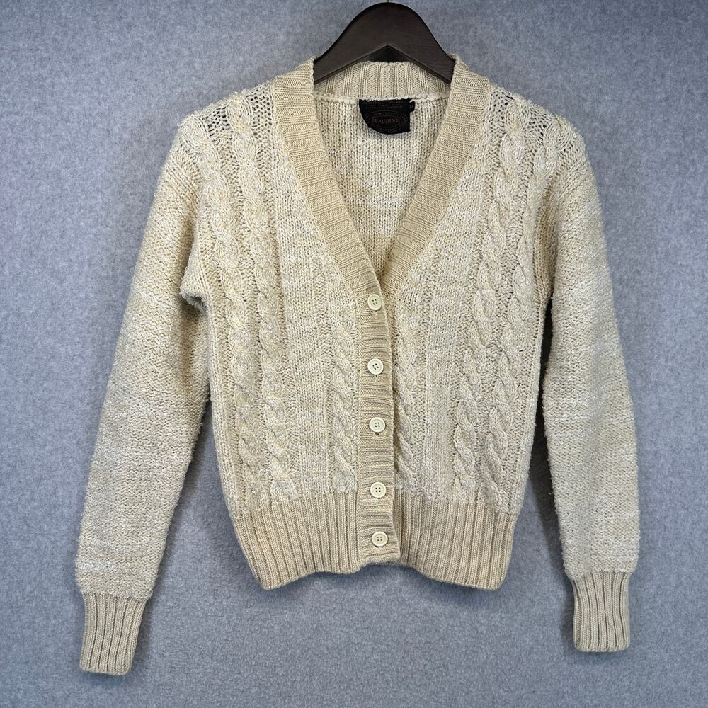 Claudine Sweater Womens Size M Beige Wool Blend Chunky Cable Knit Cardigan